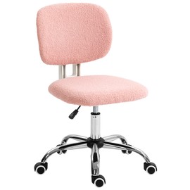 Vinsetto Cute Armless Office Chair, Teddy Fleece Fabric Computer Desk Chair, Vanity Task Chair with Adjustable Height, Swivel Wheels, Mid Back, Pink