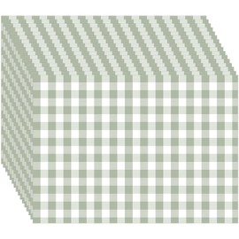 Moinchore 100 Pack Sage Green Gingham Paper Placemats Plaid Disposable Placemat Green and White Checkered Table Mats for Baby Shower Wedding Birthday Party Dining Table Decorations, 10 x 14 Inch