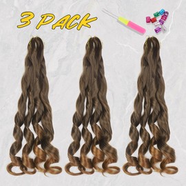 FESHFEN French Curls Braiding Hair Crochet Braids Extension 3 Packs Ombre Loose Wave Bouncy Hair Extensions Curls Synthetic Hair Braiding Pre Stretched Braided Extensions for Women 60 cm T1B/30#