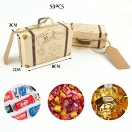 iKesoce 50Pcs Mini Candy Boxes Wedding Travel Suitcase Kraft Paper Gift Box with Labels and Twine for Wedding Anniversary Graduation Party