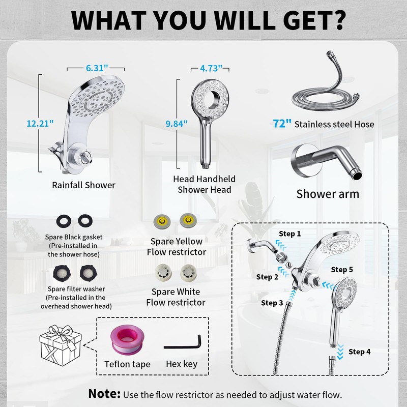 EMBATHER Shower Heads With Handheld Spray Combo High Pressure 2