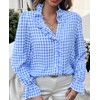 MINTLIMIT Womens Plaid Blouse Peasant Button Down Ruffle Neck Plaid