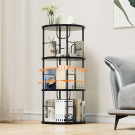 Flycity 3 Tier Rotating Bookshelf, 360° Corner Bookshelf Tower, Round Revolving Bookcase with Special Visible Partition Storage, Narrow Book Shelf Organizer for Living Room, Small Space, Black