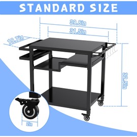 MEXMIODY Outdoor Grill Table, Multi-Function Pizza Oven Stand, Three-Shelf Food Prep and Work Cart Table, Heavy Duty Grill Cart for Party, Bar, Camping