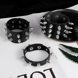 MILAKOO Rivets Leather Bracelets Punk Goth Style Biker Vintage Retro Bracelet Rivet Bracelet for Men Women, Faux Leather, No gemstone