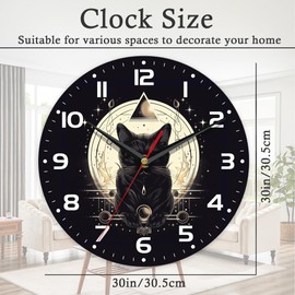 ENUIEO Wall Clock, 10 Inch Silent Non-Ticking Home Kitchen Decor, Battery Operated for Bathroom Bedroom Living Room Office(Black Cat Magic)