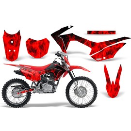 Wholesale Decals MX Dirt Bike Graphics kit with Number Plates Sticker Decal Compatible with Honda CRF125F 2014-2016 - Flames Red