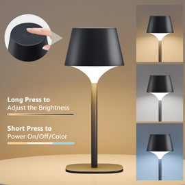 FUYO 2 Pack Cordless Table Lamp, Portable LED Desk Lamp, 3 Color Stepless Dimmable Rechargeable LED Table Lamp for Restaurant/Bedroom/Bars/Outdoor Party/Camping/Coffee Shop