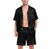 SWOMOG Men Satin Silk Pajamas Sets Short Sleeve Sleepwear Button-Down