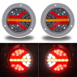 4 Inch Round LED Trailer Tail Lights, Red Brake Stop Running Reverse Lights Amber Sequential Turn Signal Lights for Truck Trailer RV