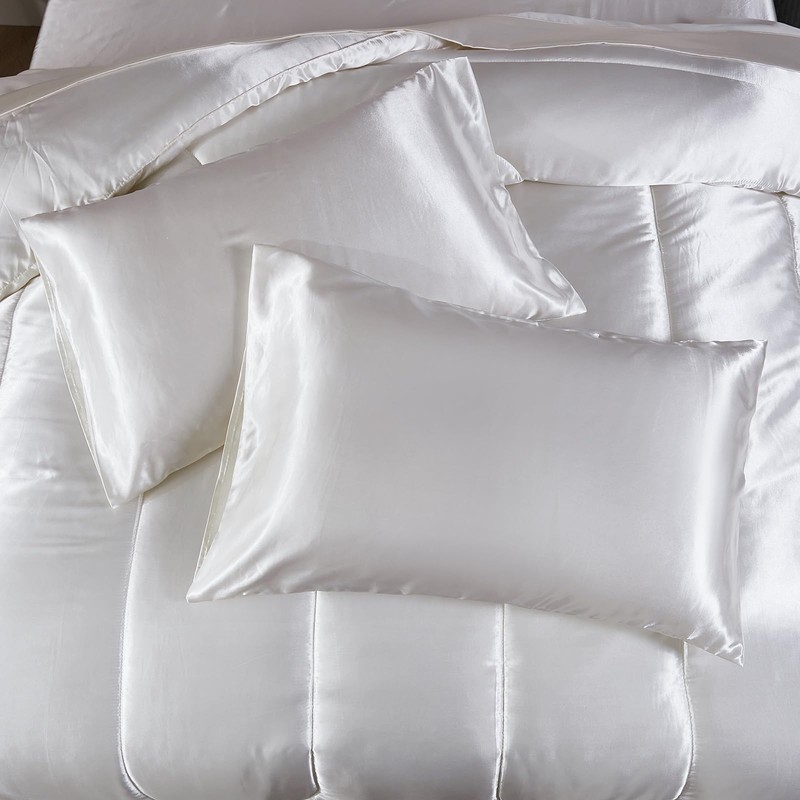 Bedding_Dreamer Silk Like White Comforter Set with Sheet Set King