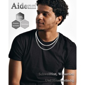 Aidenn Two Rope Chains Necklace for Men 3/5 mm Thick Silver Chain Waterproof Stable & Shiny Twist Rope Necklace Gift for Men & Women Husband Boyfriend, Stainless Steel