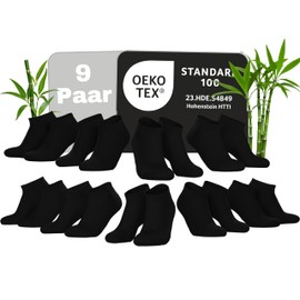 MEDOLY Sneaeker Bamboo Trainer Socks (9 Pairs) Against Sweaty Feet, Without Elastic Waistband, with 70% Viscose - Sneaeker Socks for Men and Women, 9 x black, 43 - 46