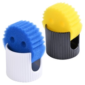Ceramic Sponge Holder for Kitchen Sink - Dishwasher Safe Porcelain Dish Sponge Caddy Minimalist Vertical Stripes, Scrub Daddy Drying Rack for Countertop, Bathroom, Kitchen Sink Organizer, 2pcs