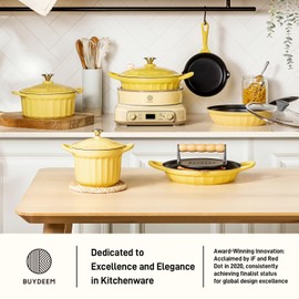 BUYDEEM Cast Aluminum Non Stick Sauce Pan，Rapid Even Heat Milk Pan with Glass Lid，All Stovetops Compatible，No PFOA/PFAS，Cooking Pot with Cool Handle，Cheflite Series CP141 Mellow Yellow，2QT