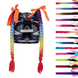 SEGO Helmet Pigtail Braids with Detachable Suction Cup with Bowknot Ponytails Hair for Women/Men 20 Inch 1 PCS/Pack (Helmet not Included)-Purple/Blue/Yellow/Orange