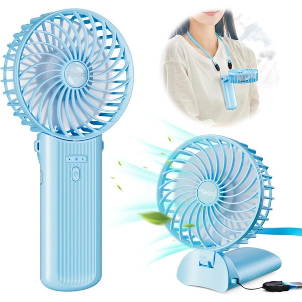 Psecici Portable Fan, Handheld, Rechargeable, USB, Small, Quiet, 4 Levels