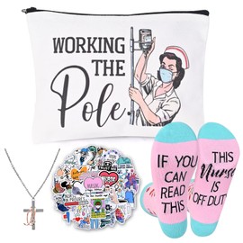 UAREHIBY Nurse Gifts for Women,Nurse Accessories for Work with Makeup Bag,Necklace,Socks,Stickers,Nurses Graduation Gift In Bulk with Zipper Bag Cosmetic Bag