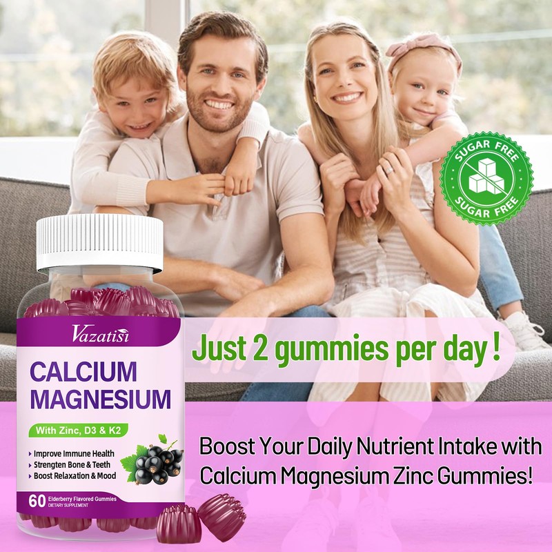 Calcium Magnesium Zinc Gummies with Vitamin D3 and K2, High