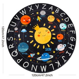 Round ABC Kids Rug,4 Ft Soft Circle Alphabet Playroom Rug,Washable Non-Slip Solar System Kids Play Rug,Space Educational Rug Kids Carpet for Classroom Playroom Bedroom Kids Room Decor