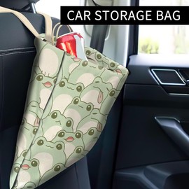 ABUIFDK Car Trash Can, Cute Car Trash Bag, Hanging Car Organizer and Storage Bag, Trash Bin for Car Accessories, Vehicle, Travelling, Camping Cute Green Frog