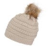 Gravity Threads Cable Knit Faux Fur Pom Pom Beanie Hat,