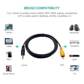 RCA to 3.5mm Mono Cable [1.8m/6FT] Convert AV Cable, 1 Pin to 1 Mini Plug, 3.5mm Mono, RCA Mono, Male to Male Converter, AUX Audio Cable