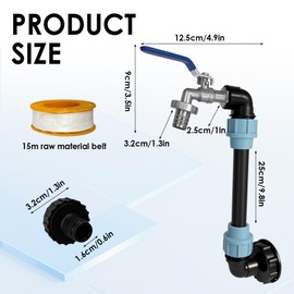 Gigmeta IBC Tank Gooseneck, IBC Gooseneck Outlet Tap 3/4 Inch, IBC Tank Accessories with Brass Tap 25 cm Extension Tube, S60 x 6 Tap Stopcock, IBC Adapter for 1000L Water Butt