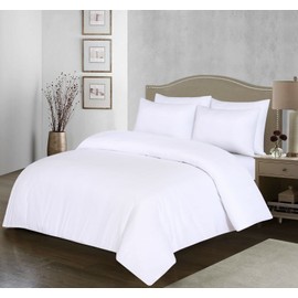 100% Egyptian Cotton Duvet Cover Set |200 Thread Count Plain Dyed Duvet Quilt Cover Set With Free Pillowcases| Non-Iron Easycare Bedding Set - Single Double King Super King Sizes (White, Single)