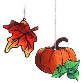 Retisee 2 Packs Maple Leaves Suncatcher Decoration Fall Pumpkin Suncatcher Decoration Thanksgiving Suncatcher Window Hangings for Windows Home Garden, Fall Harvest Decor, Thanksgiving Decoration