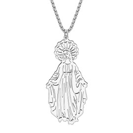 OUSIO Stainless Steel 18K Gold Plated Dainty Virgin Mary Necklace Angel Pendant Jewelly Charms Religious Gifts for Women Christian (Silver Plated)
