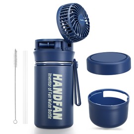 HandFan Bottle with Fan Sport Insulated Kids Water Bottle with Straw&Handle Leak Proof Vacuum Stainless Steel Water Jug - 12oz（Blue）