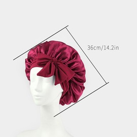 Mcoser Red Sleep Bonnets,Silk Sleep Bonnets for Women,Adjustable Night Sleeping Cap,Elastic Band Silk Bonnets for Sleeping,Nonnets with Bow for Confinement Bonnet Beauty&Hair Care