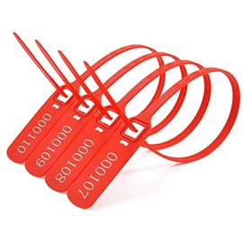 Heavy Duty Plastic Truck-Trailer Seals Numbered Security Tags Safety Ties Pull-Tight Pad-Locks Cable Pull Ties - Straps, Metal Insert Clip Lock, Length 400 mm 15.8" (Red, 1000 PCS)