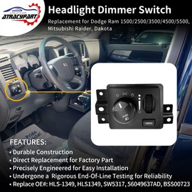 Headlight Dimmer Switch Headlamp Driving Lamp Switch | Replacement for 2005-2011 Dodge Dakota, Durango, Ram 1500/2500/3500/4500/5500, Mitsubishi Raider | Replaces# HLS1349, SW5317, 56049637AD