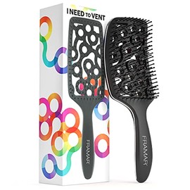 FRAMAR - cepillo para polvo de pelo curvo con ventilación profesional, cerdas de plástico suave color negro, para secado por soplado, cepillo para polvo húmedo para mujeres y hombres, resistente al