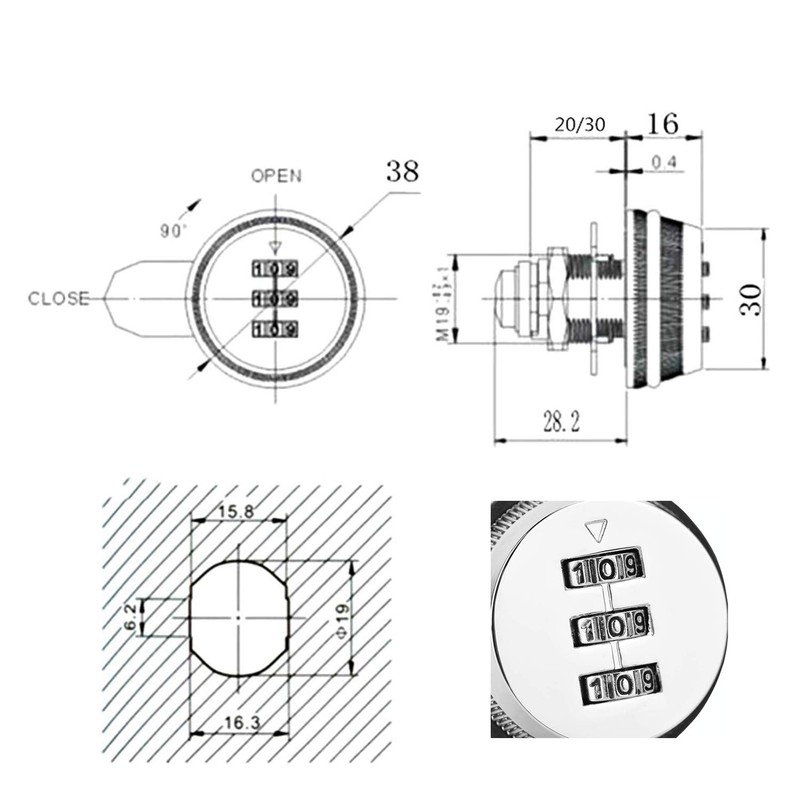 youtu 3 Digit Code Combination Cam Lock, Cylinder Lock Security