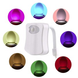 Motion Sensor LED Toilet Night Light, Komire Light Detection Motion Activated Toilet Light with 8-Color Changing, Battery Operated Waterproof Washroom Light Toilet Seat Light Inside Toilet Bowl