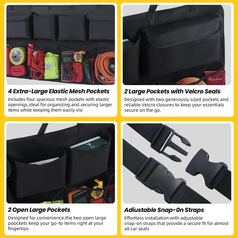 Snuopfy Car Trunk Organizer, Backseat Hanging Organizer with 8 Large