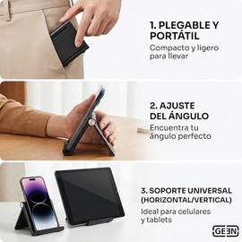 GEEN Soporte Plegable para Celular y Tablet. Ángulo Adaptable según Tus Necesidades. Material de Alta Calidad y Resistencia.