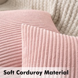 MIULEE Set of 2 Striped Corduroy Square Throw Pillow Case Soft Cushion Covers Sham Home for Sofa Couch/Bedroom Decorative Fluffy Large Pillowcases 16x16 Inch 40x40cm Pink