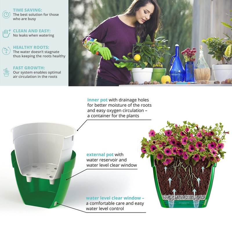 Santino ASTI Set of 3 18 cm Self-Watering Flower Pots