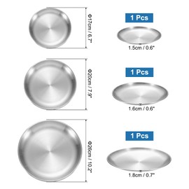 sourcing map 3Pcs Stainless Steel Dinner Plates, 3 Size Round Serving Plate Dishes Set Metal Dinner Dishes Plate for Restaurants Kitchen Dessert Salad Outdoor Camping, Silver