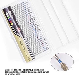 30 Unids/set Brocas para uñas, Brocas eléctricas para limas rotativas de diamante para manicura, pedicura, bricolaje para uñas y cutículas Molienda limpia Taladro de pulido Taladro Tallado Radian Tool