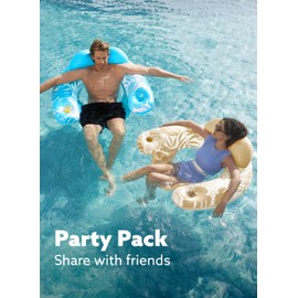 SLOOSH Inflatable Pool Floats Adult, 4 Pack Pool Chairs with Cup Holders,Blow up Floats Chair,Hammock Noodle Mat Leaves Design for Summer Water Fun Swimming Party Beach,Blue, Cyan, Pink, Champagne