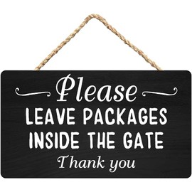 Creative Tin Sign Leave Packages Inside Gate Funny Novelty Metal Sign Retro Wall Decor for Home Gate Garden Bars Restaurants Cafes Office Store Pubs Club Sign Gift 8 X 12 inch