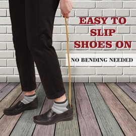 BambooMN 25 Inch Bamboo Wooden Shoe Horn Long Handle for Seniors, Men, Women, 10 Units