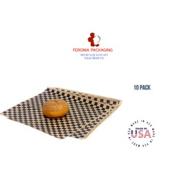 Deli Sandwich Wraps Basket Liners and Food Wrapping Liner Papers by Feronia Packaging of 10 pack (Kraft Black)