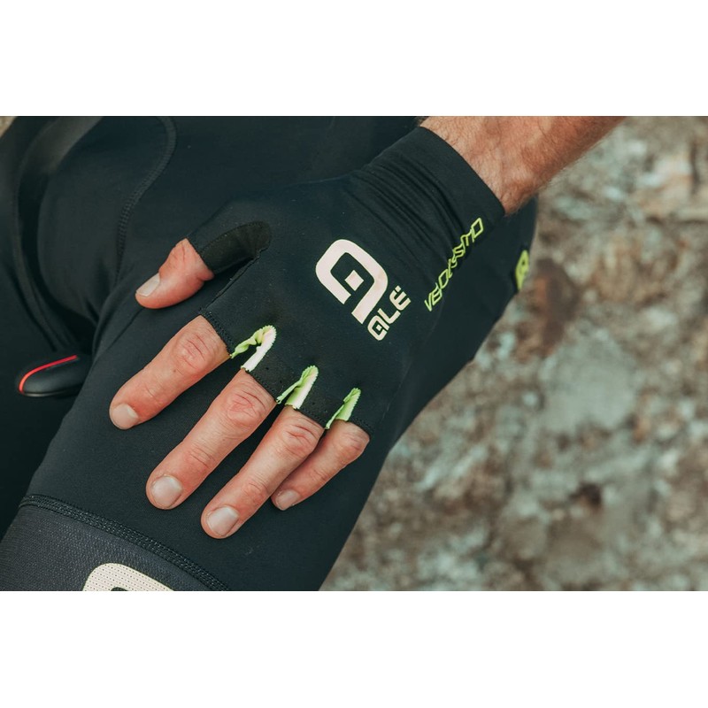 Alé Cycling Unisex Velocissimo Crono Summer Gloves, Black/Fluo Yellow, XXL