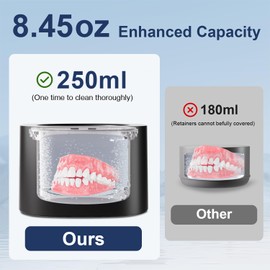 Ultrasonic Retainer Cleaner, 48W 49KHz 8.45oz（250ml） with 6 LED Lights, Denture Cleaner Machine for Jewelry